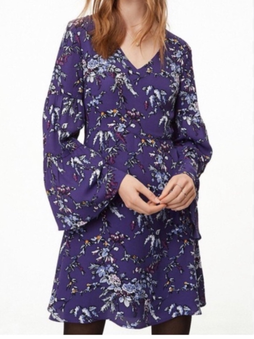 LOFT Periwinkle  Purple Floral V-Neck Long-Sleeve Dress size 2P